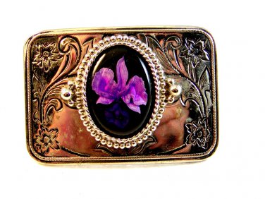 Vintage Purple Orchid Flower Western Belt Buckle Made in USA