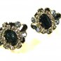 Vintage Blue & White Rhinestone Clip On Earrings by HOBE 71215