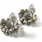 Vintage Blue & White Rhinestone Clip On Earrings by HOBE 71215