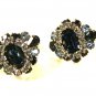 Vintage Blue & White Rhinestone Clip On Earrings by HOBE 71215