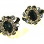 Vintage Blue & White Rhinestone Clip On Earrings by HOBE 71215