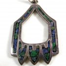 Unusual Vintage Taxco Mexican Sterling Silver & Inlaid Stone Pendant