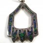 Unusual Vintage Taxco Mexican Sterling Silver & Inlaid Stone Pendant