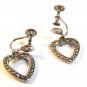 Vintage Sterling Silver & Marcasites Dangly Heart Screw Back Earrings