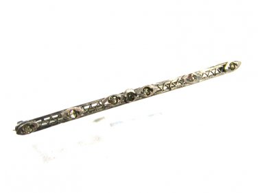 Edwardian Art Deco Sterling Silver Filigree Bar Brooch Unbranded 7415bb