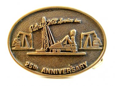 Vintage Patrick Well Service Inc Oil Well Brass Belt Buckle