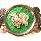 1950's Silvertone Green Bakelite Wagon Horse Belt Buckle Unbranded Made Japan