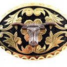 Western Goldtone Black Bull Head Belt Buckle #102113k