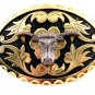Western Goldtone Black Bull Head Belt Buckle #102113k