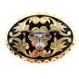 Western Goldtone Black Bull Head Belt Buckle #102113k