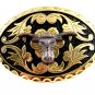Western Goldtone Black Bull Head Belt Buckle #102113k