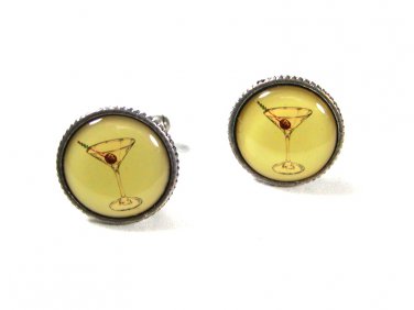 1940's 50's Martini Glass Olive Silvertone Cufflinks Unbranded 71015101571015