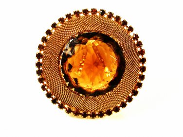 Large 1950's Mid Century Modern Amber Rhinestone Brooch Unbranded 71215