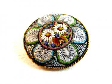 Signed Vintage Gold Tone Italian Ultra Fine Micro Mosaic Brooch 0406072013dd
