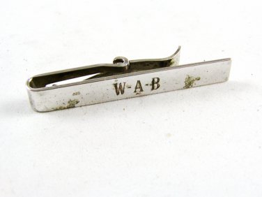 1930's - 50's Sterling Silver Letter / Initials W.A. B. Tie Clasp By Wells