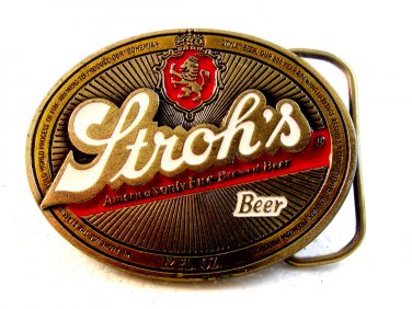 Vintage 1985 Stroh's Beer Enameled Belt Buckle Made in U.S.A.