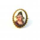 Vintage Miniature Hand Painted Portrait of a Lady Brooch
