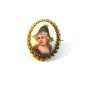 Vintage Miniature Hand Painted Portrait of a Lady Brooch