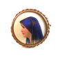 Large Vintage Hand Painted Porcelain Lady in Blue Brooch LImoges France