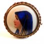 Large Vintage Hand Painted Porcelain Lady in Blue Brooch LImoges France
