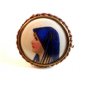 Large Vintage Hand Painted Porcelain Lady in Blue Brooch LImoges France