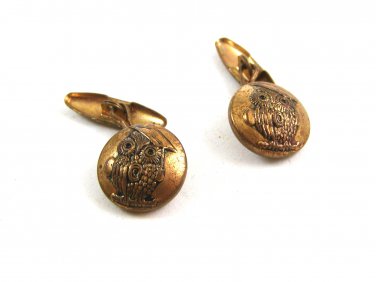 Vintage Goldtone Wise Old Owl Button Cufflinks 04212014 Unsigned