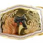 Made in USA Western Cowboy White & Gold Tone Saddle Belt Buckle #102113