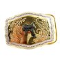 Made in USA Western Cowboy White & Gold Tone Saddle Belt Buckle #102113