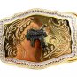 Made in USA Western Cowboy White & Gold Tone Saddle Belt Buckle #102113