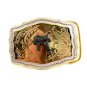 Made in USA Western Cowboy White & Gold Tone Saddle Belt Buckle #102113