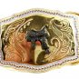 Made in USA Western Cowboy White & Gold Tone Saddle Belt Buckle #102113