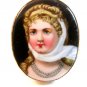 Vintage Hand Painted Porcelain Lady w/ Blue Necklace Brooch