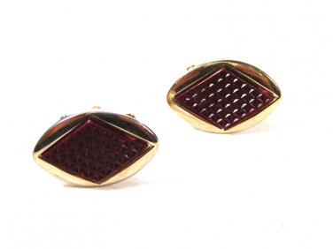 Vintage Silvertone & Red Cufflinks Unbranded 71515ff