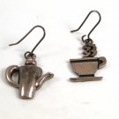 Sterling Silver Tea & Tea Cup or Coffee Pot & Coffee Cup Pieced Earrings