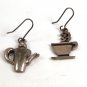 Sterling Silver Tea & Tea Cup or Coffee Pot & Coffee Cup Pieced Earrings