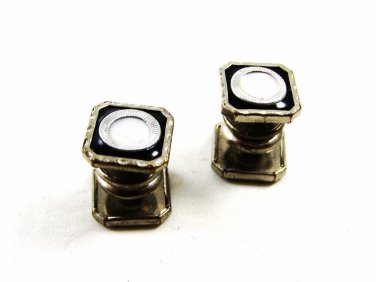 Art Deco Silvertone Black Mother Pearl Cufflinks By JEM LINK 101314