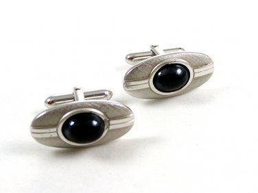 Swank Silvertone & Black Cufflinks 10222013ab