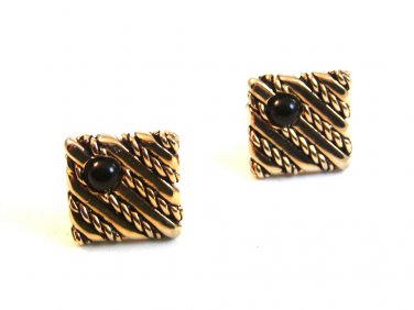Vintage Gold Tone & Red Cufflinks By Swank