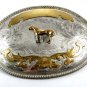 Huge Mexican Western Cowboy Silver & Gold Tone Horse Belt Buckle 10312013