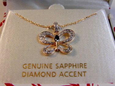 Sterling Silver & 18Kt Gold Diamond Accent Butterfly Pendant Chain