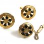 1970's Goldtone & Red Rhinestones Cufflinks & Tie Tac By Anson101014