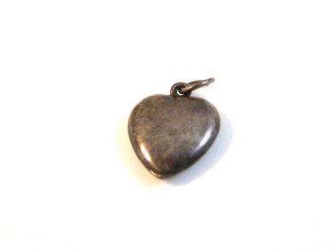 Vintage Victorian Mary /  Lou Sterling Silver Puffy Heart Charm