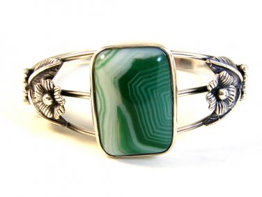 Southwest Sterling Silver & Malachite Cuff Bracelet