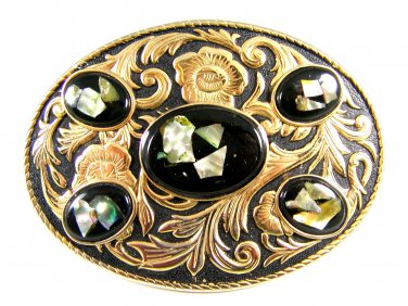 Fancy Western Black with Abalone Belt Buckle 61914