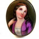 Vintage Hand Painted Porcelain Lady w/ Blue Eyes Brooch