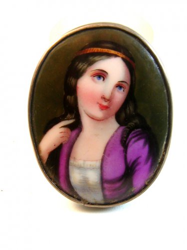 Vintage Hand Painted Porcelain Lady w/ Blue Eyes Brooch