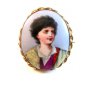 Vintage Hand Painted Porcelain Lady w/ Red Sash Brooch