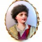 Vintage Hand Painted Porcelain Lady w/ Red Sash Brooch