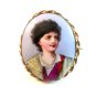 Vintage Hand Painted Porcelain Lady w/ Red Sash Brooch