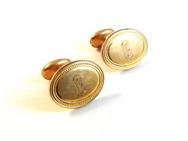 Vintage Edwardian / Deco Gold Tone Initial E Cufflinks